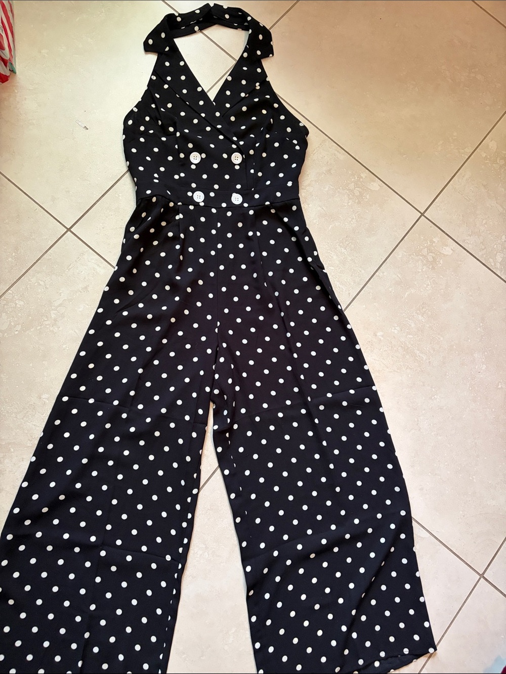 Retro Polka Dot Halter Jumpsuit in Black & White